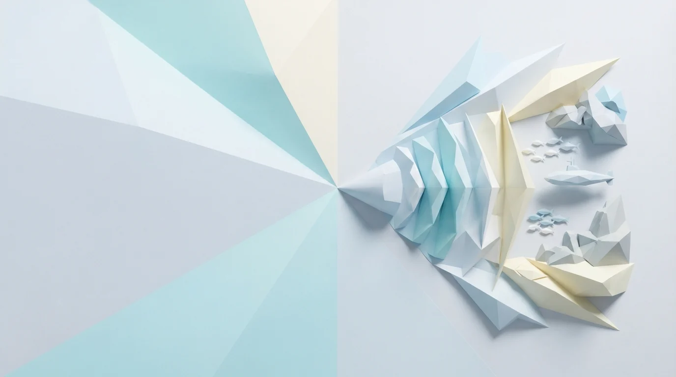 Folded paper waves with a small paper submarine